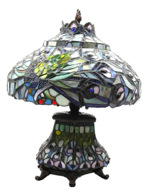1980s Tiffany Style Stained Leaded Glass Lamp