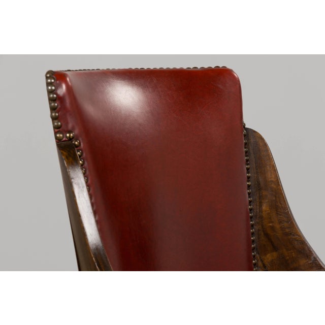 Wood 1930s French Art Deco Maple Gondola Dining Chairs W/ Red Faux Leather - Set of 6 For Sale - Image 7 of 18