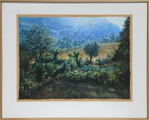 Italy, Garden, Coming Rain, Ian Hornak Oil on Canvas, Signed Verso