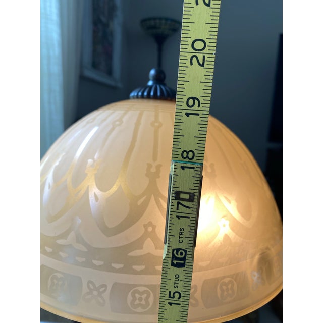 Vintage Art Deco Style Table Lamp, Ornate Dark Bronze Metal Base, Amber Glass Dome Shade, 24” Tall For Sale In Naples, FL - Image 6 of 12
