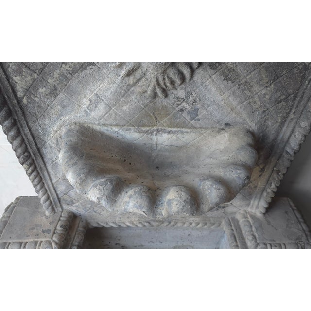 Aged Cast Stone Lions Head Wall Spitting Garden Fountain For Sale - Image 9 of 14