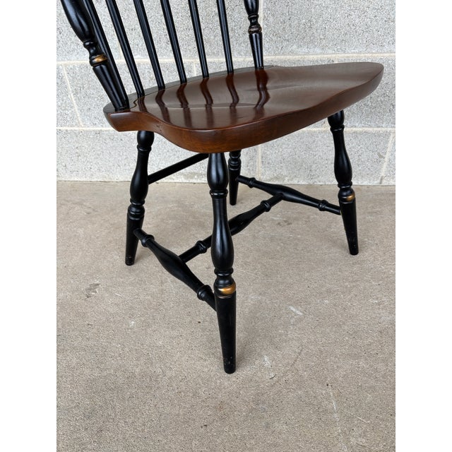 Wood Hitchcock Black Harvest Maple Fan Back Windsor Side Chairs - Set of 4 For Sale - Image 7 of 10