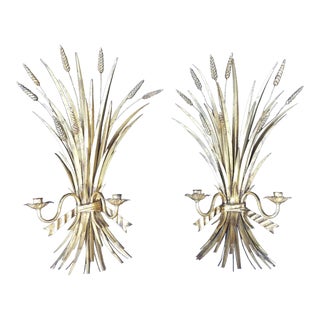 Italian Gilt Metal Wheat Sheaf Wall Sconces - a Pair For Sale