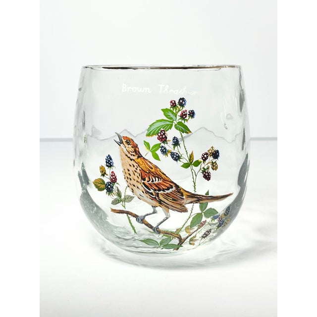 Transparent 1960s West Virginia Glass American Songbirds 6 Roly-Poly Tumblers Glasses - Set of 4 For Sale - Image 8 of 9