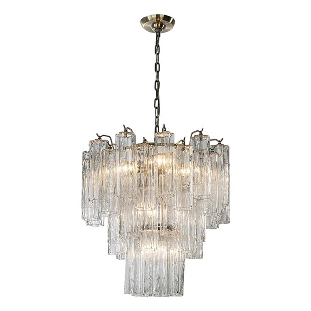 Aloadecor 23'' Mid Century Modern Flower Glass Chandelier in Aged Bronze Elegant Vintage Glam Tiered Pendant Light For Sale