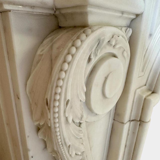 Louis XIV French Statuary White Marble Fireplace Mantel, 1850s For Sale - Image 13 of 15