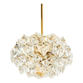 German Gold-Plated Chandelier with Faceted Hexagonal Crystals from Kinkeldey, 1960s For Sale