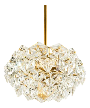 German Gold-Plated Chandelier with Faceted Hexagonal Crystals from Kinkeldey, 1960s