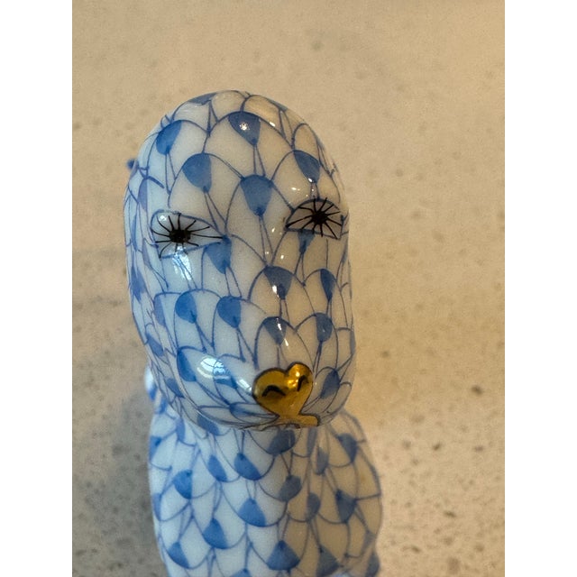 Classic Sapphire Blue Fishnet Pattern Herend Hand Painted Sitting Dog Domestic Animal Figurine W/ 22k Gold Accents For Sale In Savannah - Image 6 of 11