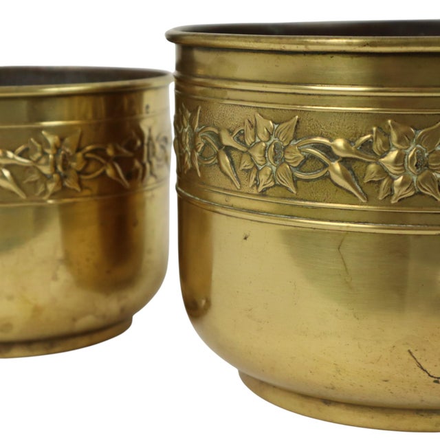 Brass Repoussé Flower Planters, Set of 3 For Sale - Image 15 of 18
