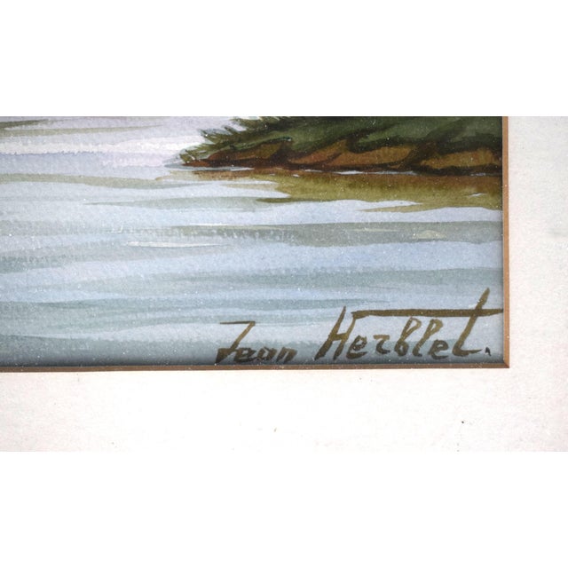 Mid 20th Century Two Ducks in Flight Over Marsh Painting by Jean Herblet For Sale - Image 4 of 5