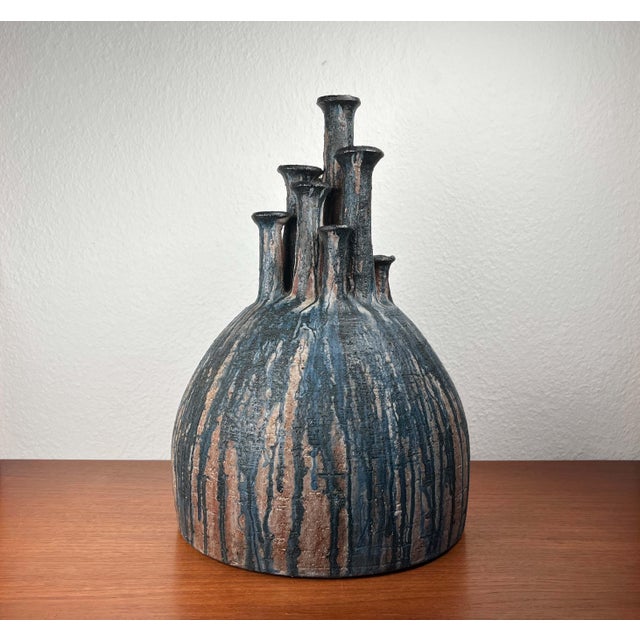 Large Mid-Century Modern Brutalist German Studio Pottery Chimney Vase from Gerhard Liebenthron, 1974 For Sale - Image 4 of 18