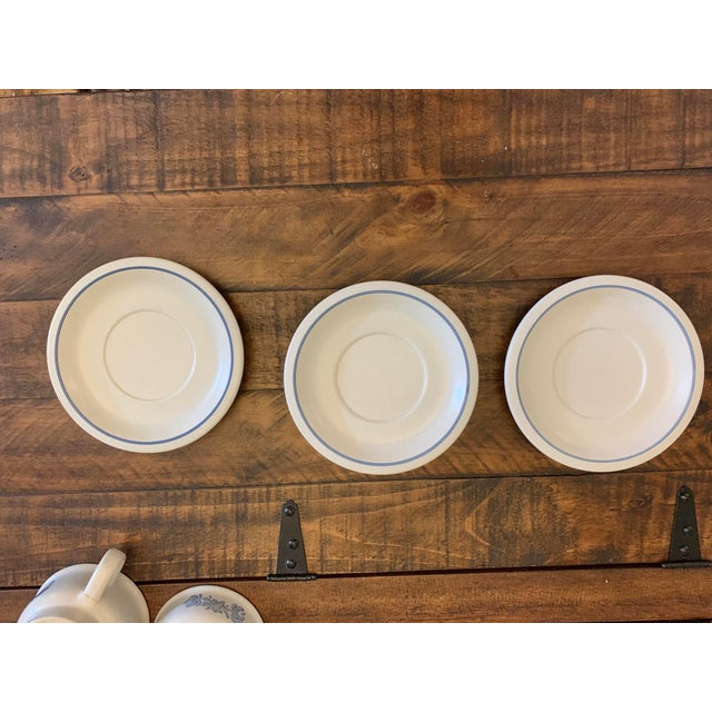 Vintage Pfaltzgraff Yorktowne Classic Blue Floral on Tan Stoneware Usa Made Saucer and Mug /Cup / Soup /Bowl Set- 10 Pieces For Sale In Miami - Image 6 of 12