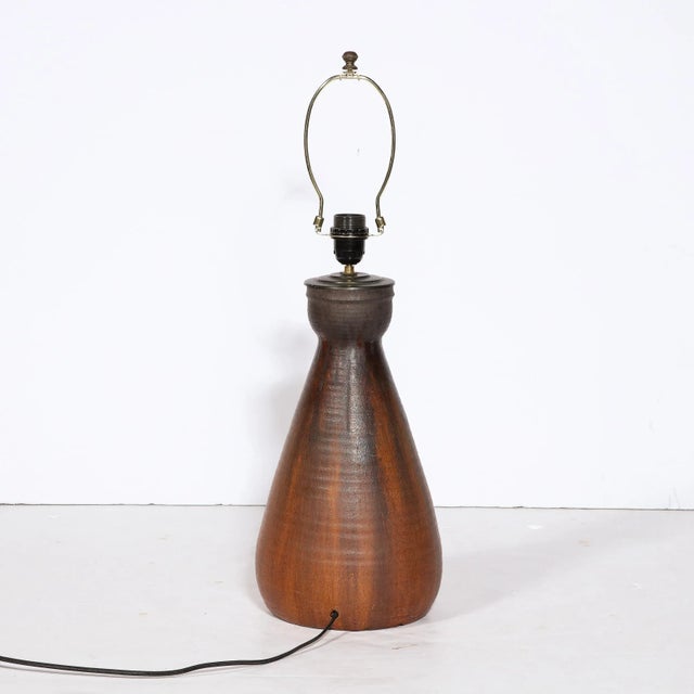 Mid-Century Modernist Ceramic Table Lamp in Graphite and Red Iron Oxide Glaze For Sale - Image 9 of 12
