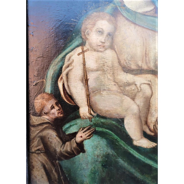 Madonna and Child with Saint John the Baptist, Saint Romuald, and Franciscan Friar, 16th Century, Oil on Canvas For Sale - Image 3 of 7