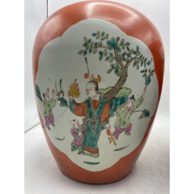 Chinoiserie Pair of Chinese Hand Painted Jars For Sale - Image 3 of 10