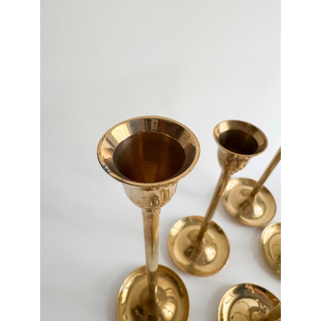 Mid-Century Modern Vintage Brass Candlestick Holders – Set of 13 For Sale - Image 3 of 6