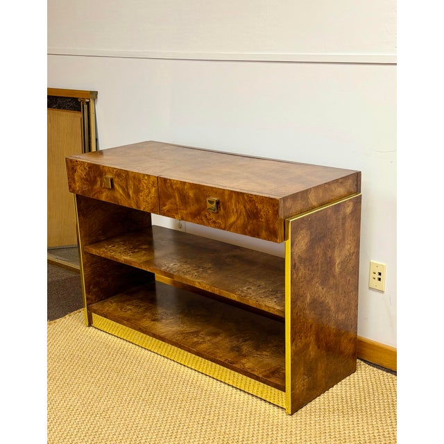 1970s 1970s Founders Burl Wood & Brass Console For Sale - Image 5 of 12