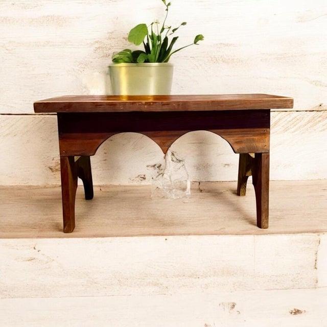 1960s Handcrafted Rustic Wood Stool Bench For Sale - Image 4 of 8
