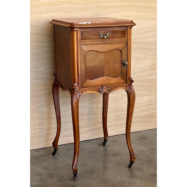 Antique French Mahogany Night Stands with marble top and wheels, 1900, 2 Pieces For Sale - Image 17 of 18