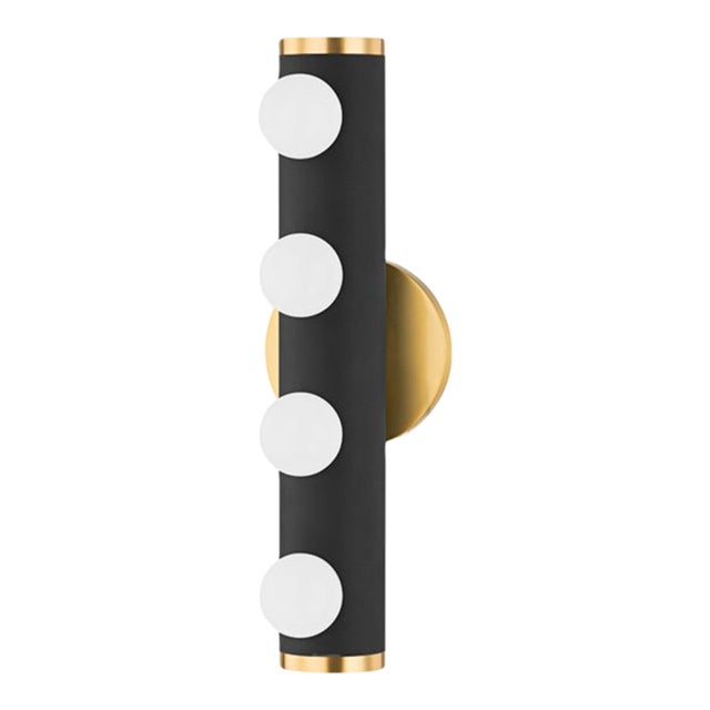 Mitzi Penny 4-Light Bath Bracket, Aged Brass/Textured Black Combo For Sale
