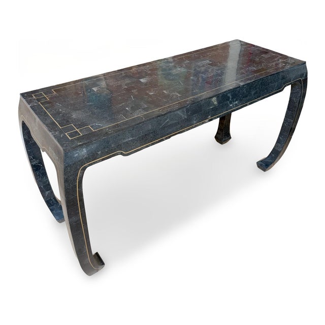 Late 20th Century Late 20th Century Attributed Maitland-Smith Hollywood Regency Tessellated Stone Console Table With Brass Inlay For Sale - Image 5 of 13