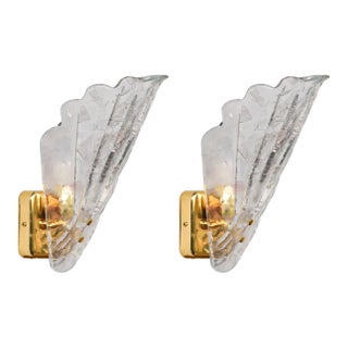 Vintage Italian Murano Glass Wall Lamps, Gold Plated, 1970s - Set of 2 For Sale