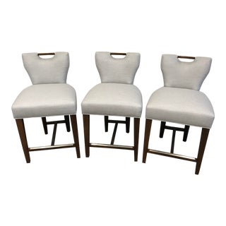 Grey Upholstered Counter Stools - Set of 3 For Sale