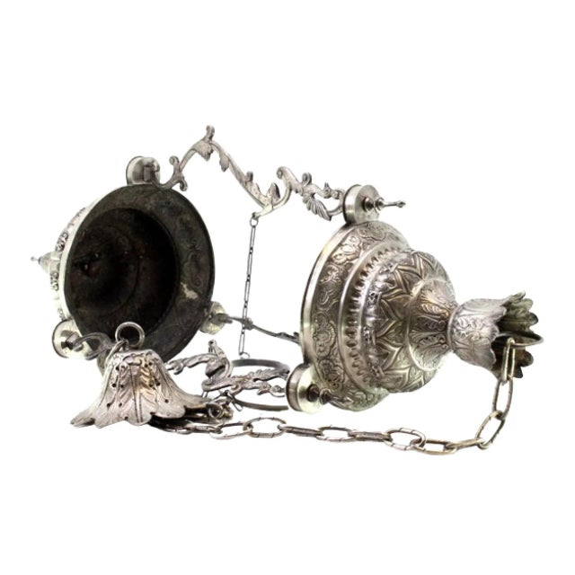 Silver Silver Pendant with Reliefs, Mesh Suspension Chain, Padlock and Ceiling Bracket For Sale - Image 8 of 8