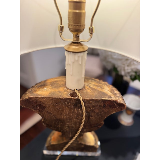 Antique Giltwood Architectural Fragment Lamp, Custom Shade, Professionally Wired For Sale In Los Angeles - Image 6 of 10