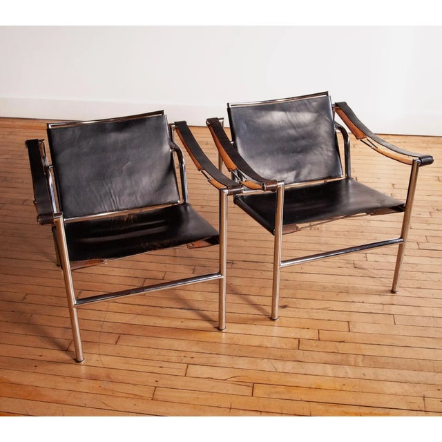 Mid-Century Modern Early Pair of Basculant Chairs Attributed to Le Corbusier, 1950s For Sale - Image 3 of 9