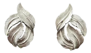 Vintage Crown Trifari Silver-Tone Satin Leaf Clip-on Earrings, A Pair