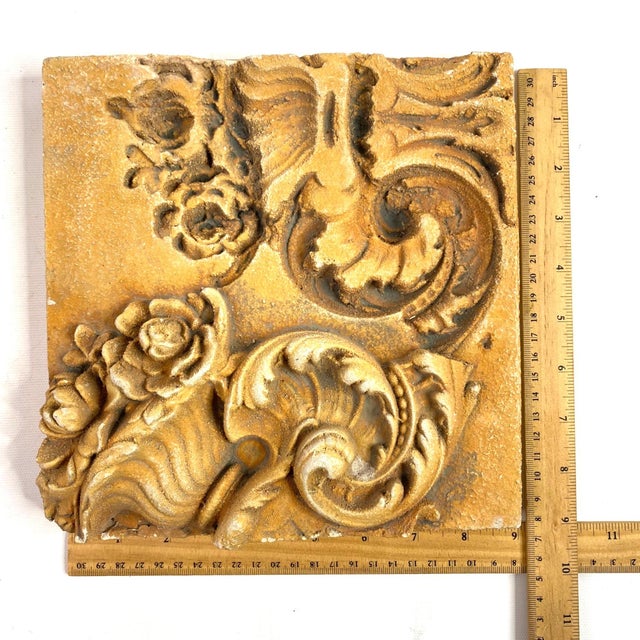 1990s Decorative Cement Tile Embossed Floral Scroll Baroque Romantic