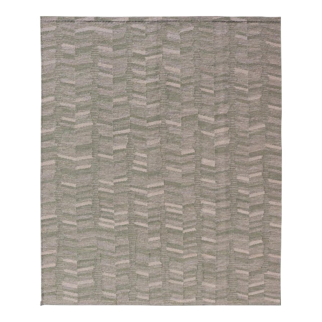 Modern Scandinavian/Swedish Flat Weave Geometric Design Rug in Green Tones 9'2 X 12'0 For Sale