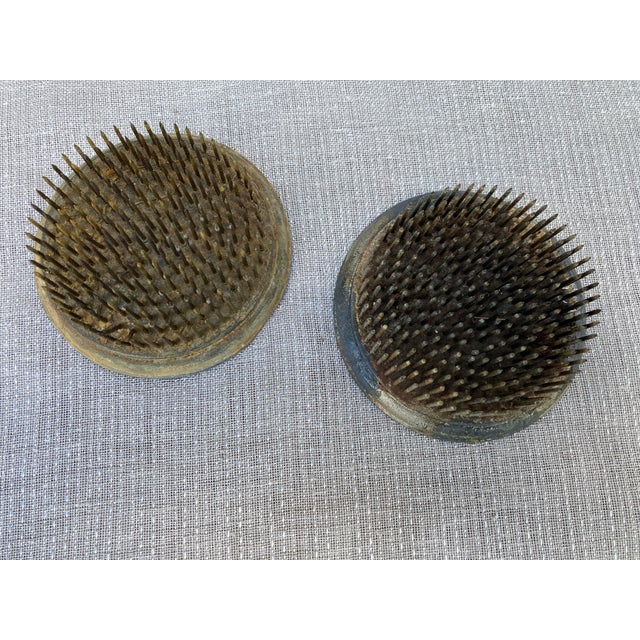 Vintage Heavy Metal Flower Pin Frogs- Set of 2 For Sale - Image 9 of 12