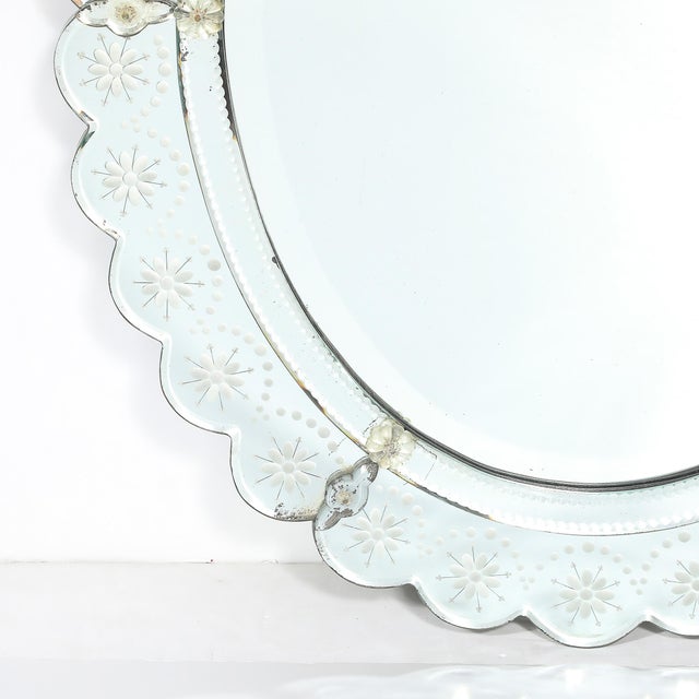 Mid-Century Modernist Scallop Design Reverse-Etched & Beveled Mirror For Sale In New York - Image 6 of 12