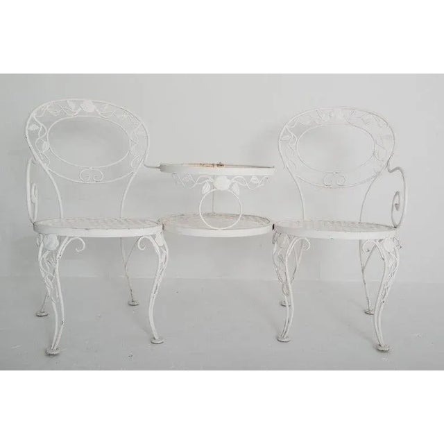 Metal Vintage Woodard Chantilly Rose Wrought Iron Tete a Tete Chair For Sale - Image 7 of 13