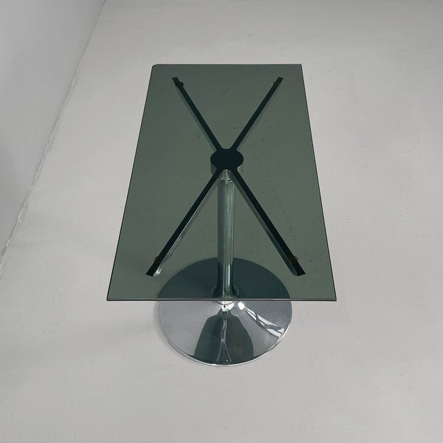 Italian Modern Coffee Table in Steel and Rectangular Smoked Glass, 1970s For Sale - Image 6 of 12