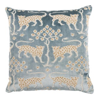 Schumacher Woodland Leopard Velvet 18" Pillow in Mineral For Sale