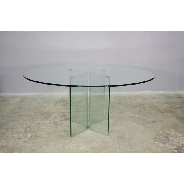Tempered Glass Round Table, 1980s For Sale - Image 8 of 8
