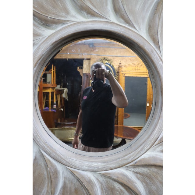 Plastic Mid-Century Modern Style Carved Swirl Sunburst Wall Mirror For Sale - Image 7 of 8