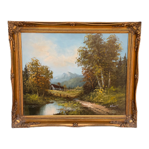 Mid 20th Century Horvath Signed Alpine Mountain Landscape Oil Painting