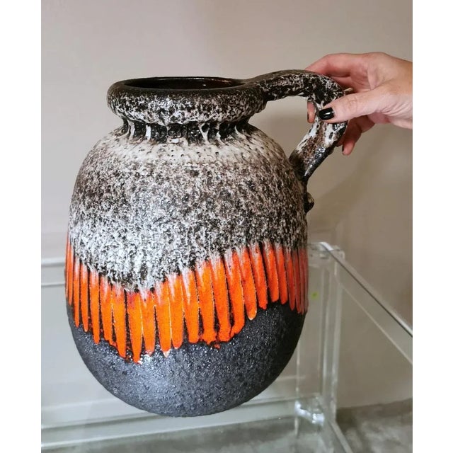 Vintage Fat Lava-Style German Colored and Glazed Ceramic Pitcher With Handle For Sale - Image 12 of 13