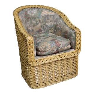 Wicker Upholstered Armchair For Sale