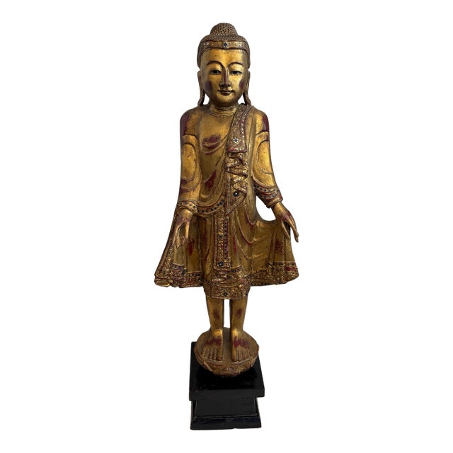 1950s Carved Wood Thai Figure of a Deity For Sale