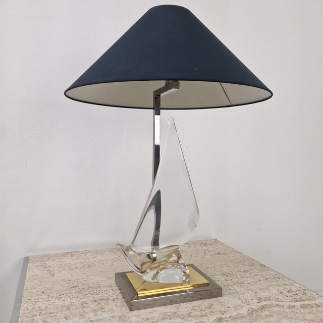 1970s Vintage Hollywood Regency Glass Sailboat Table Lamp, Italy, 1970s For Sale - Image 5 of 18