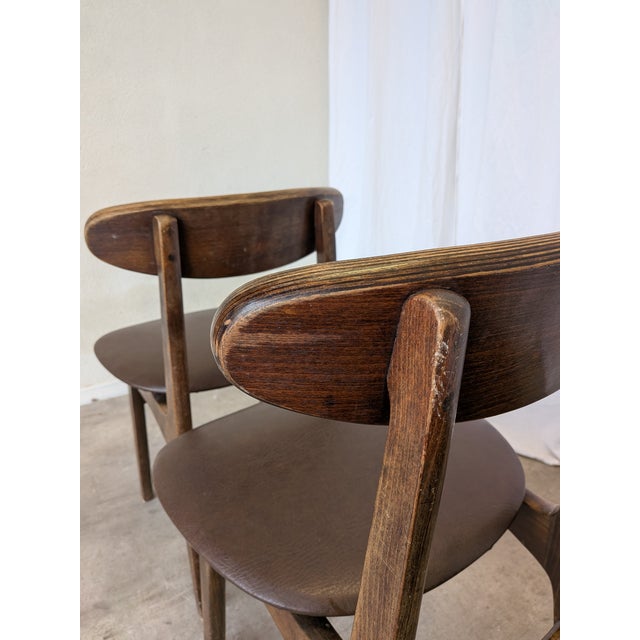 Vintage Wooden Dining Chairs with Brown Leather Seats, 1970s, Set of 3 For Sale - Image 6 of 18