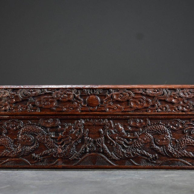 Wood Late 20th Century Carved Hardwood Box With Double Dragon Motif and Sliding Lid For Sale - Image 7 of 10