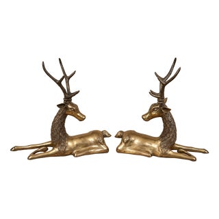 Two-Tone Brass Reclining Deers, 1960s, Set of 2 For Sale