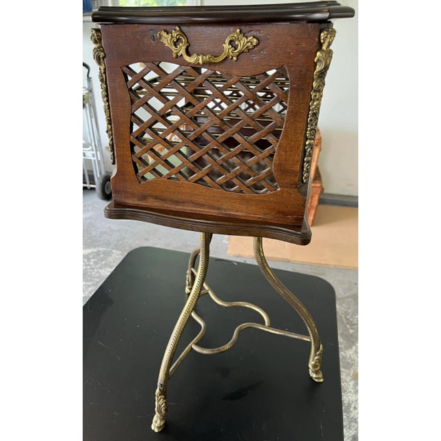 Victorian Antique Hall-Borchert Manufacturing Co. Brass Swivel Magazine Stand Canterbury For Sale - Image 3 of 11